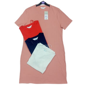Ladies Ribbed Short Sleeve Long Dress